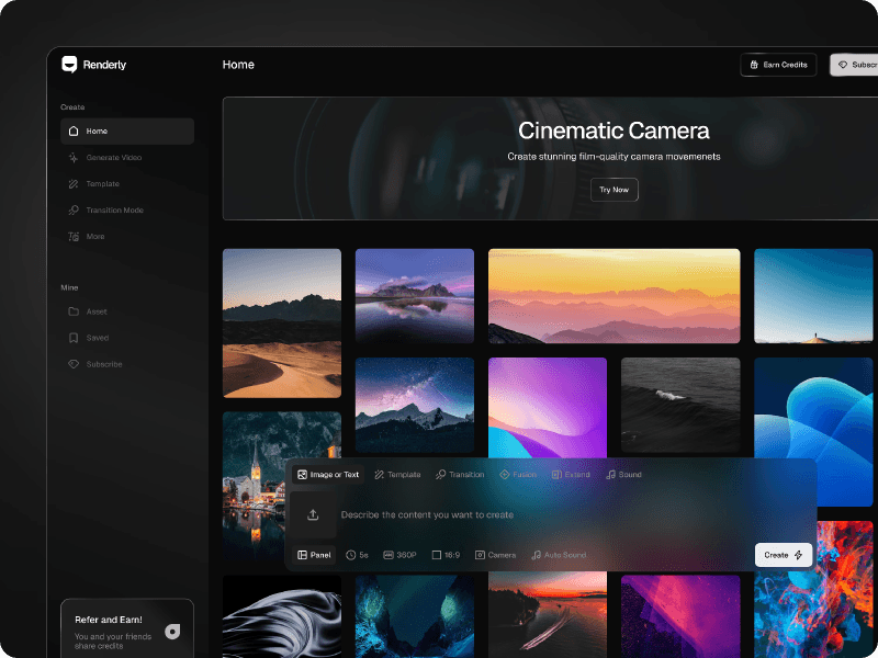 Renderly, cinematic camera product