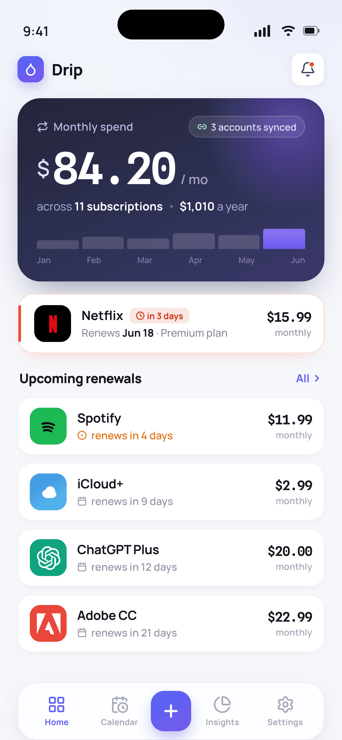 Drip Subscription Tracker App