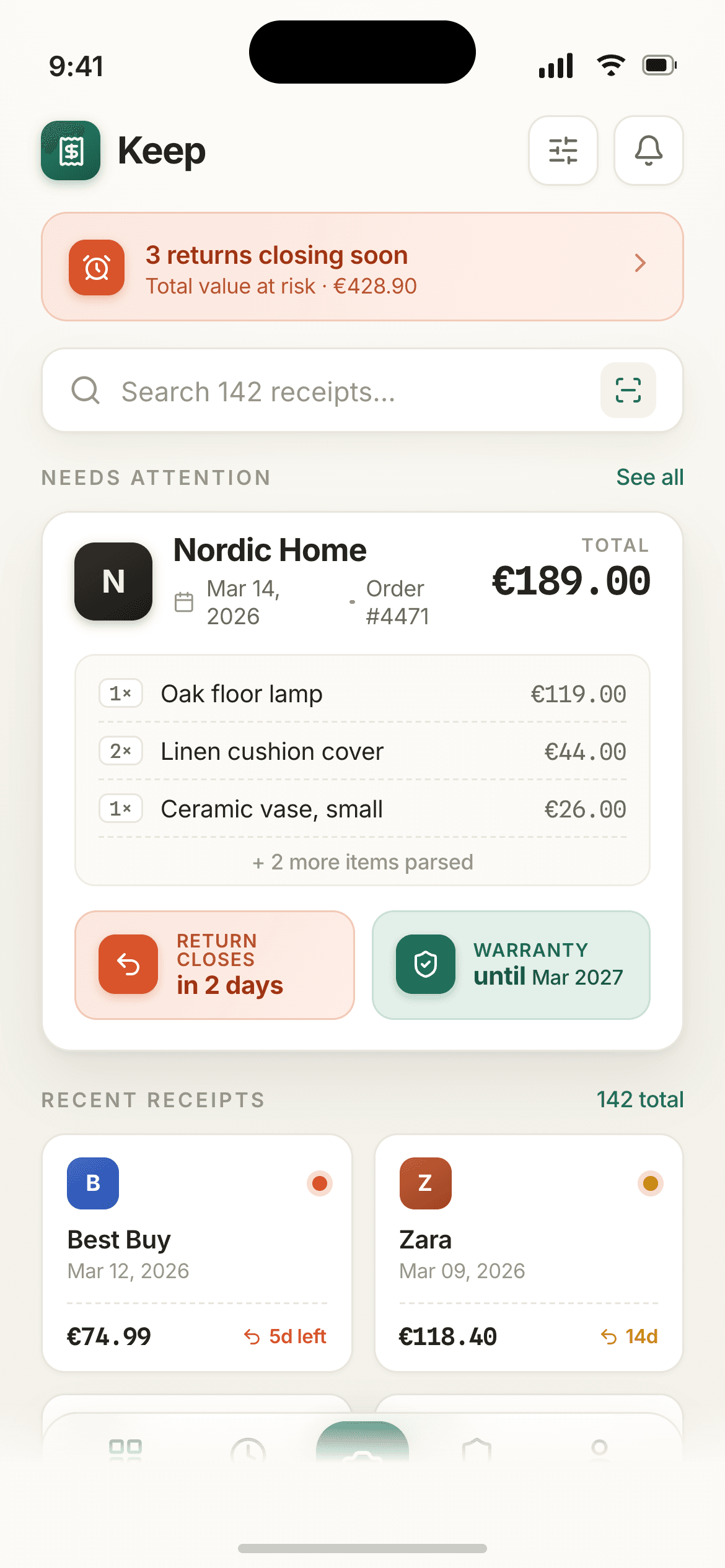 Keep Receipts & Warranty App